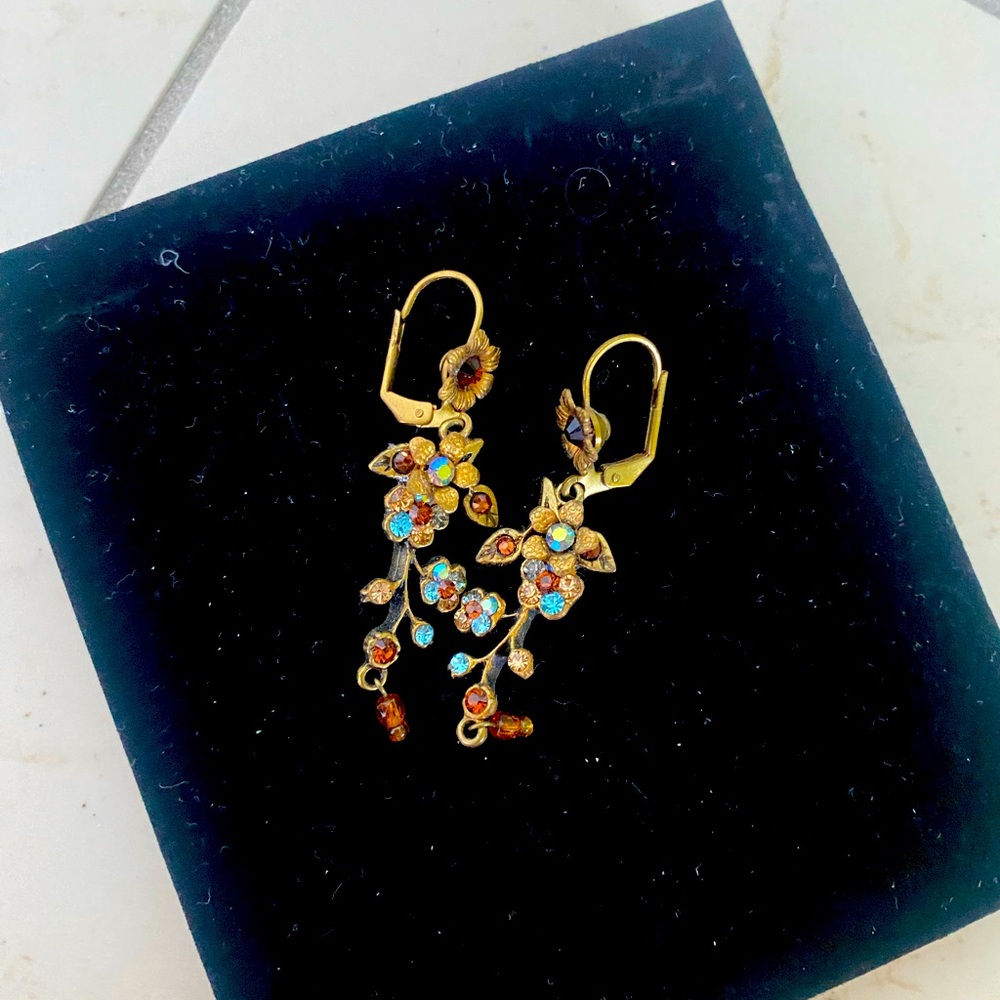 Michal Negrin Teardrop Earrings Swarovski Crystal Rhinestones Floral...